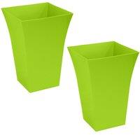 simpa Milano Tall Square Plastic Plant Pots - Set of 2 in Lime