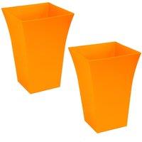 simpa Milano Tall Square Plastic Plant Pots - Set of 2 in Orange