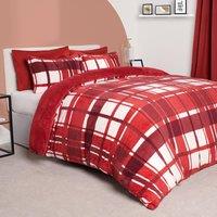 OHS Teddy Fleece Duvet Cover Set Pillowcase Bedding Check in Red | Size: King