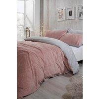 OHS Reversible Teddy Duvet Cover with Pillowcase in Light Pink | Size: Super King