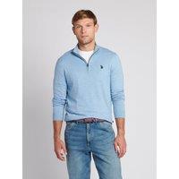 U.S. POLO ASSN. Men's Funnel Neck 1/4 Zip Jumper in Pale Blue | Size: Medium