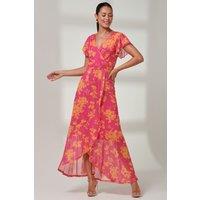 Jolie Moi Women's Gisselle Ruffle Hem Mesh Maxi Dress in Pink | Size: 10