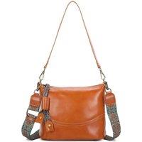 Leather Village Women's Rivier Real Leather Crossbody Shoulder Bag With Canvas Strap in Tan