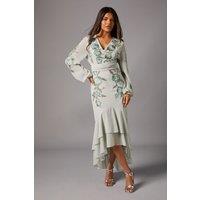 Coast Women's Petite Sequin Embellished & Embroidered Hi-Lo Maxi Dress in Sage | Size: 8