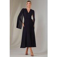 Jolie Moi Women's Amira Cape Sleeve Wrapped Maxi Dress in Navy | Size: 8