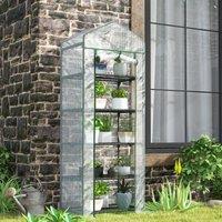 OUTSUNNY 5 Tier Mini Greenhouse Grow House w/ Roll Up Door, White/Green in White