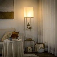 HOMCOM 3 Layer Shelf Tall Standing Lamp with Pull Chain Switch for Bedroom in White
