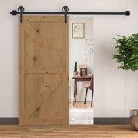HOMCOM 6.6ft Sliding Wood Barn Door Hardware Kits Track Roller Industrial in Black