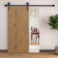 HOMCOM Sliding Barn Door Hardware Carbon Kit with Gear Roller Hanger Rail in Brown