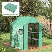 OUTSUNNY Walk-in Greenhouse Cover Replacement with Door & Mesh Windows, White in Green