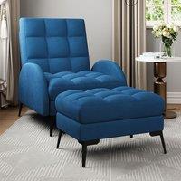 H&O Direct Modern Recliner Lounge Set with Ottoman & Sleek Metal Base in Blue