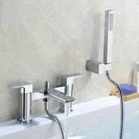 Nes Home Modern Bridge Deck Mounted Bath Shower Mixer Tap in Metallic Silver