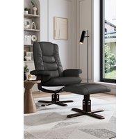 H&O Direct Luxury Swivel Recliner Set with Footstool in Black