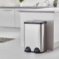 Cooks Professional Dual Pedal Bin 60L with 2 x Compartments & Soft Close Lids in Silver