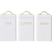 Orsina 3-Piece Cream & Gold Tea Coffee Sugar Canisters, Tin Kitchen Storage Jars with Lids, Storage Containers in White