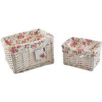 Orsina Set of 2 Willow Baskets with Floral Linings, Decorative Smart Storage Basket, Woven Picnic Basket for Fruits in White