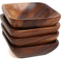 Orsina Set of 4 Small Wood Bowls, Wooden Serving Bowls for Snacks, Salad Bowls Set in Wooden Details in Brown