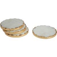 Orsina Empire Set Of 4 Round White Marble Coasters in Gold