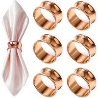 Neel Blue Christmas Beaded Rim Napkin Rings, Serviette Holders for Xmas Season - 6pcs in Rose Gold