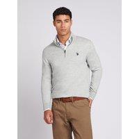 U.S. POLO ASSN. Men's Funnel Neck 1/4 Zip Jumper in Mid Grey | Size: Large
