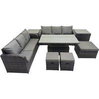 Fimous Rattan Garden Furniture Set 9-seater with 2 Side Table 3 Footstools in Dark Grey