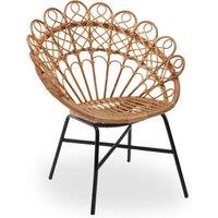 Orsina Brown Rattan Round Peacock Chair, Unique Chair with Metal Legs, Rattan Dining Chair, Rattan Outdoor Chair