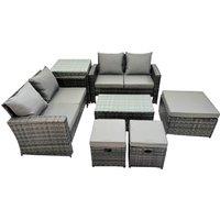 Fimous Lounge Double Seat Sofa Coffee Table Set with Side Table 3 Stool in Dark Grey