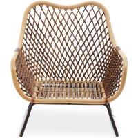 Orsina Brown Rattan Chair with Iron Base, Rattan Arm Chair, Rattan Dining Chair, Cane Arm Chair for Living Room
