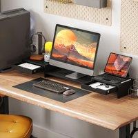 HOMCOM Dual Monitor Stand Riser with Adjustable Length & Angle in Black
