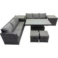 Fimous Rattan Garden Furniture Set 8-seater with 2 Side Table 2 Small Stools in Dark Grey