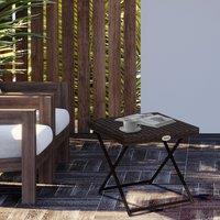 OUTSUNNY Folding Square Rattan Coffee Table w/ Steel Frame Bistro Garden in Brown