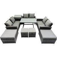 Fimous 10 Seater Outdoor Table Double Seat Sofa 4 Stools Side Table Set in Dark Grey