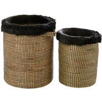 Orsina Bora Set of 2 Seagrass Baskets with Faux Fur Trim in Brown