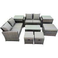 Fimous Lounge Double Seat Sofa Coffee Table Set with 2 Side Table 3 Stools in Dark Grey