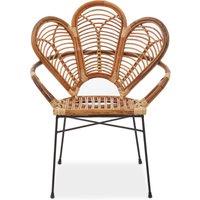 Orsina Natural Brown Rattan Arm Chair with Petal Design, Black Metal Legs Rattan Dining Chair, Cane Dining Chair