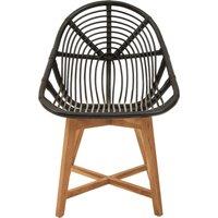 Orsina Black Natutral Rattan Chair with Teak Legs, Sturdy Wooden Legs Rattan Chair, Rattan Dining Chair for Outdoor