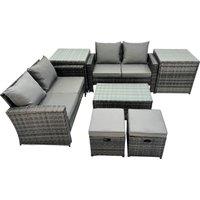 Fimous Lounge Double Seat Sofa Coffee Table Set with 2 Small Stool in Dark Grey