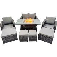 Fimous 8-seater Rattan Garden Furniture Dining Set with 4 Stools in Dark Grey
