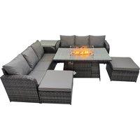 Fimous Garden Outdoor Rattan Furniture Set with 2 Big Stools Side Table in Dark Grey