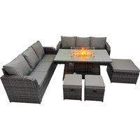 Fimous Garden Rattan 3 Seater Sofa with 3 Stools Dark Grey Mixed
