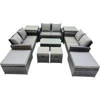 Fimous Lounge Double Seat Sofa Coffee Table Set with 2 Side Tables 4 Stool in Dark Grey