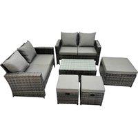 Fimous Lounge Double Seat Sofa Coffee Table Set with 3 Stool in Dark Grey
