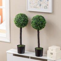 HOMCOM Set of 2 Decorative Artificial Plants Boxwood Ball Trees for Indoor in Green