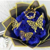 Dragodirect Artificial 12 Blue Rose Flower Bouquet With Glitter Crown Butterfly Wedding Party Decoration