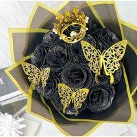 Dragodirect Artificial 12 Blue Rose Flower Bouquet With Glitter Crown Butterfly Wedding Party Decoration in Black