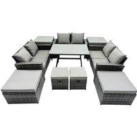 Fimous 10 Seater Outdoor Table Double Seat Sofa 4 Stools 2 Side Table Set in Dark Grey