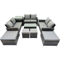 Fimous Lounge Double Seat Sofa Coffee Table Set with Side Table 4 Stools in Dark Grey