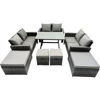 Fimous 10 Seater Outdoor Dining Table Double Seat Sofa 4 Stools Set in Dark Grey