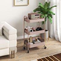 HOMCOM 3 Tier Rolling Utility Cart with 3 Mesh Basket in Pink