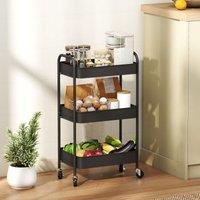 HOMCOM 3 Tier Rolling Utility Cart with 3 Mesh Basket in Black